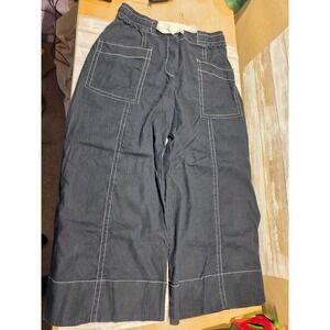 Maeve Anthropologie Linen Blend Wide Leg Contrast Stitch Pants Large